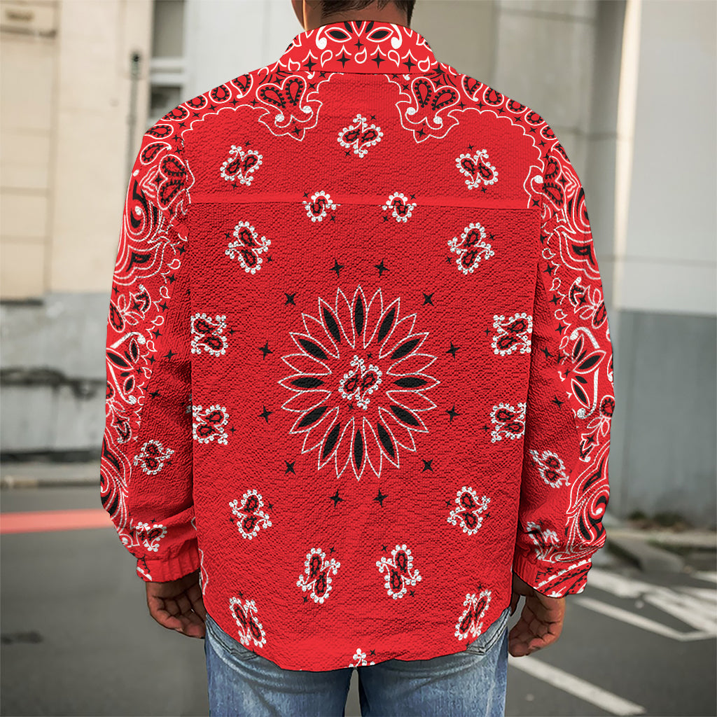 Red Black And White Bandana Print Men's Shirt Jacket