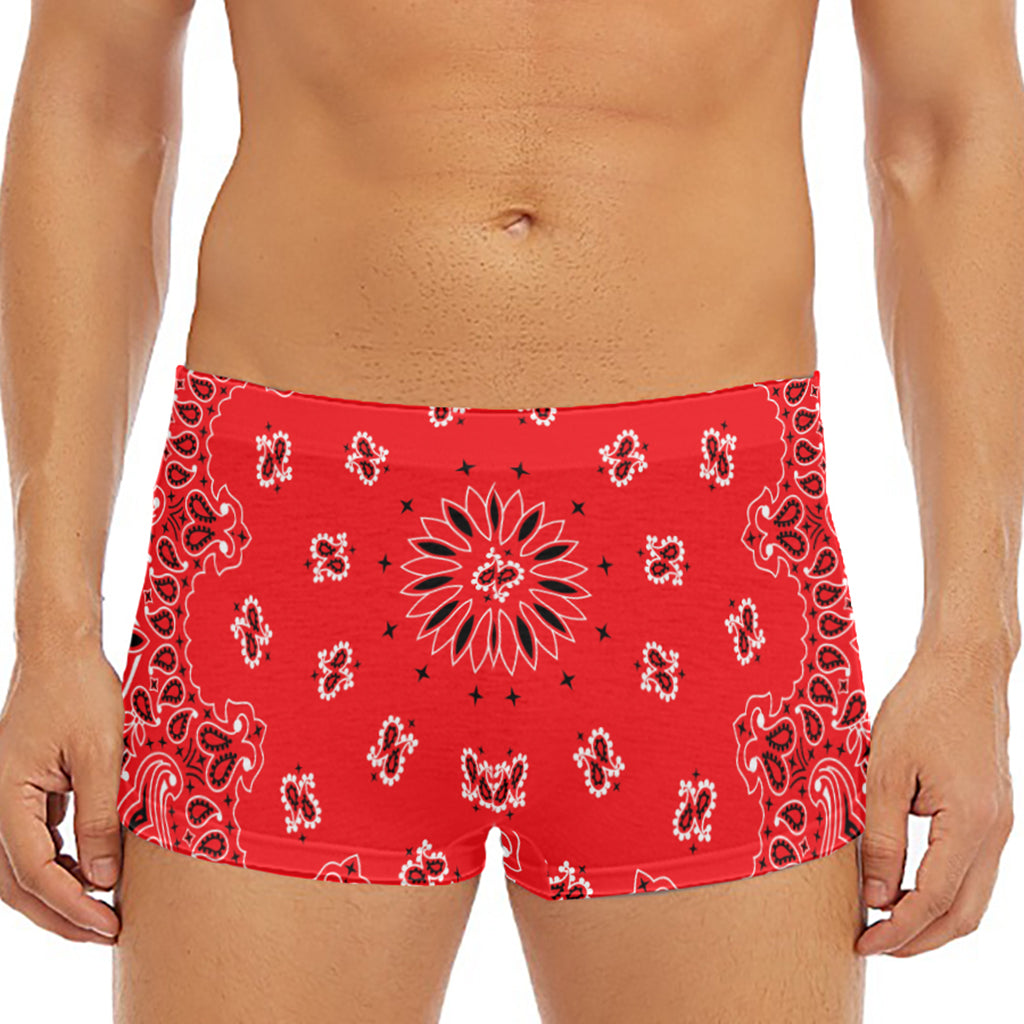 Red Black And White Bandana Print Men's Short Boxer Briefs