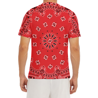 Red Black And White Bandana Print Men's Short Sleeve Rash Guard