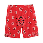 Red Black And White Bandana Print Men's Sports Shorts
