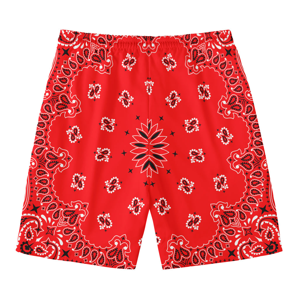 Red Black And White Bandana Print Men's Swim Trunks