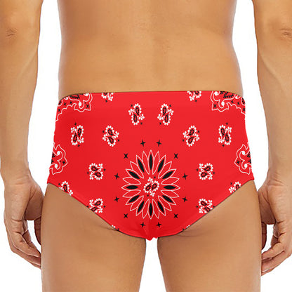 Red Black And White Bandana Print Men's Triangle Swim Briefs