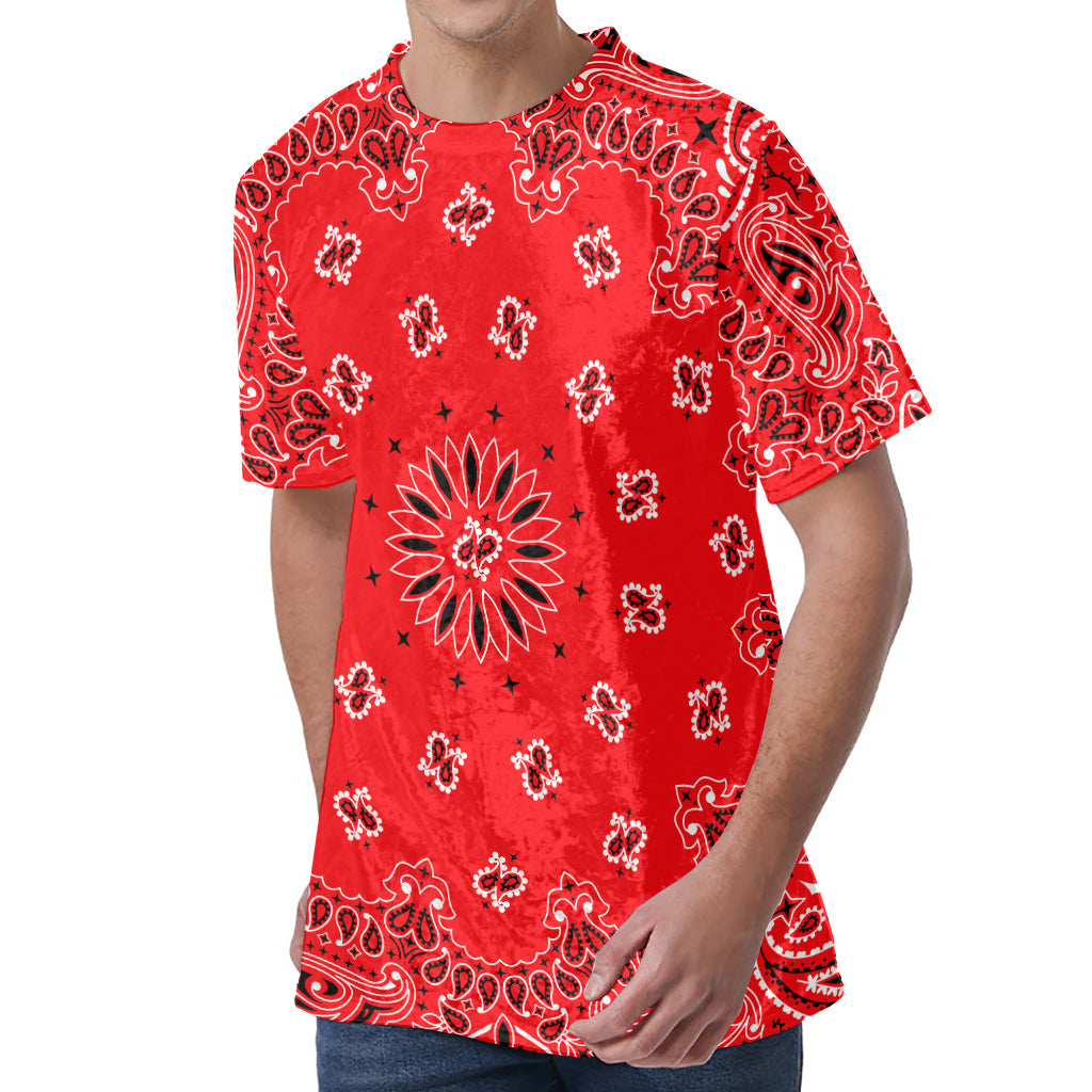 Red Black And White Bandana Print Men's Velvet T-Shirt
