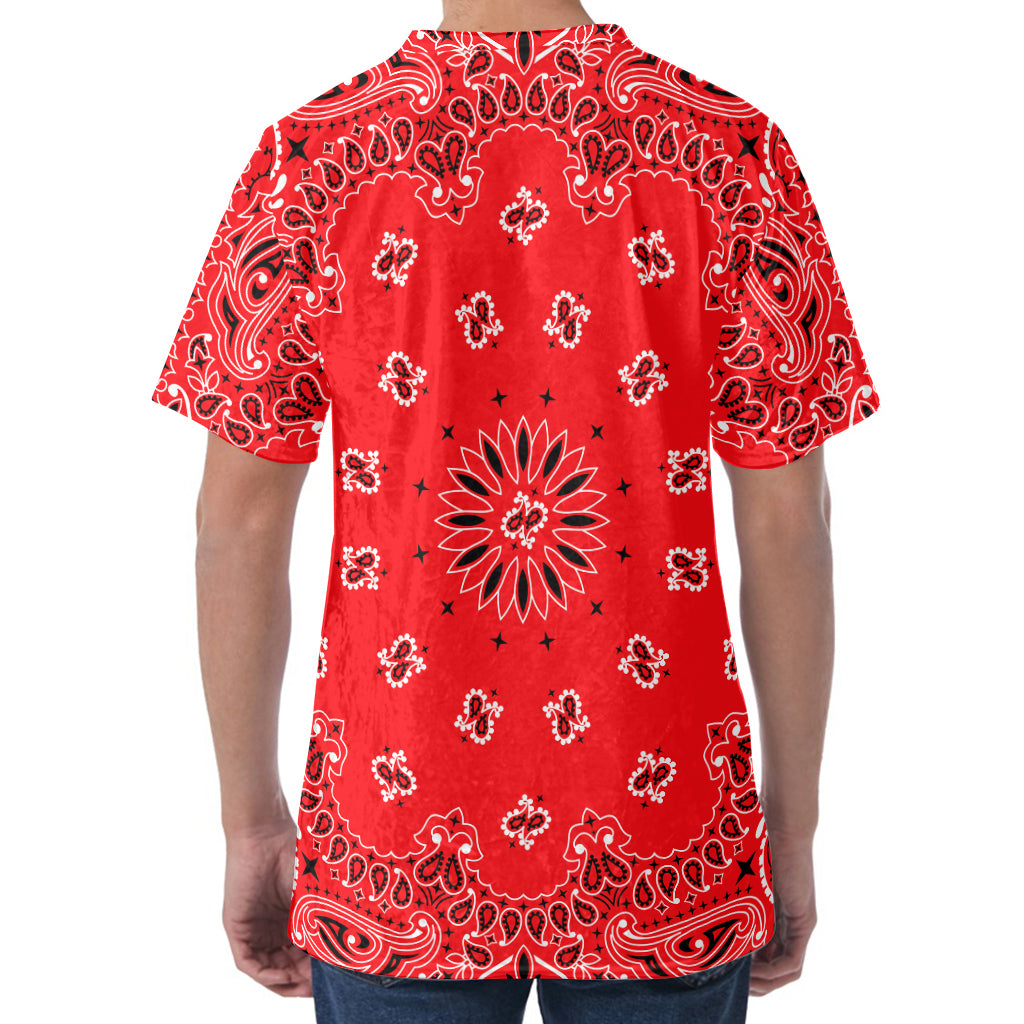 Red Black And White Bandana Print Men's Velvet T-Shirt