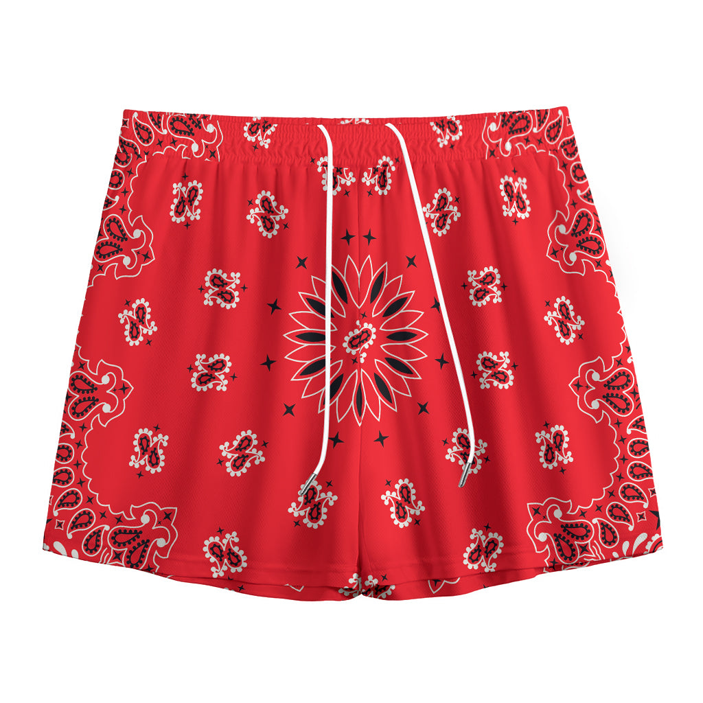 Red Black And White Bandana Print Mesh Shorts