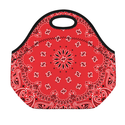 Red Black And White Bandana Print Neoprene Lunch Bag