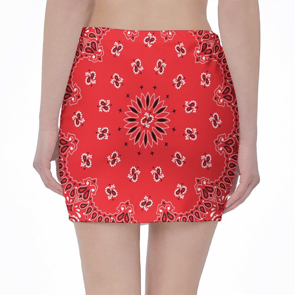 Red Black And White Bandana Print Pencil Mini Skirt
