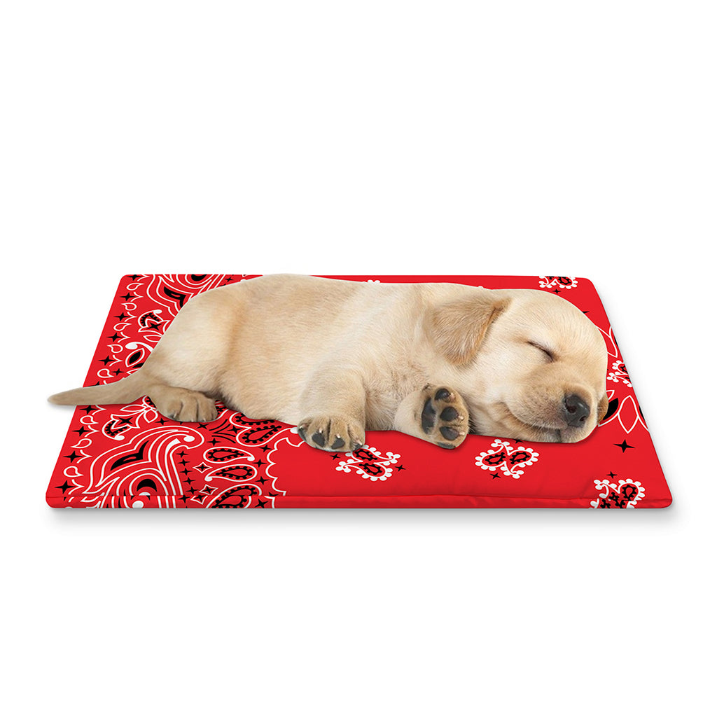 Red Black And White Bandana Print Pet Cooling Mat Cover