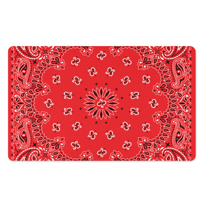 Red Black And White Bandana Print Polyester Doormat