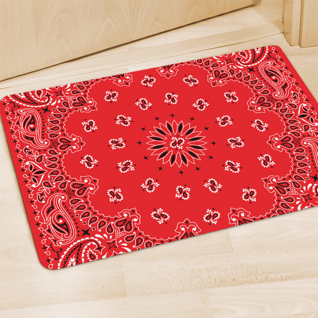 Red Black And White Bandana Print Polyester Doormat