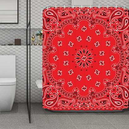 Red Black And White Bandana Print Polyester Shower Curtain