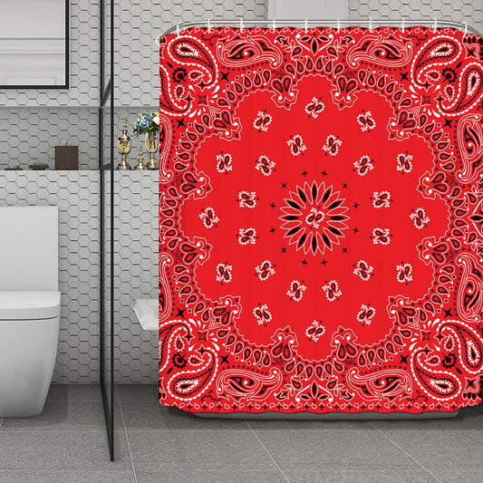 Red Black And White Bandana Print Polyester Shower Curtain