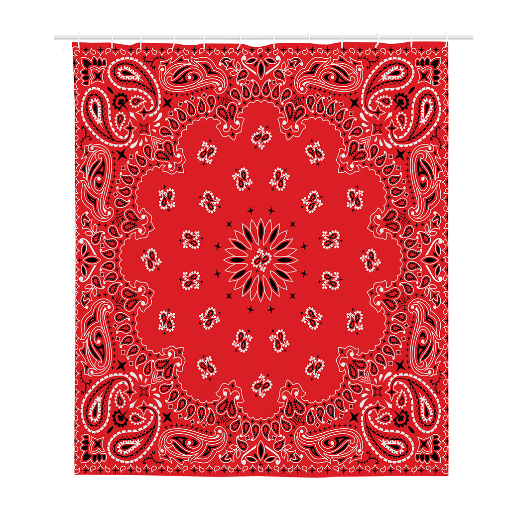 Red Black And White Bandana Print Polyester Shower Curtain