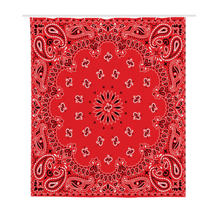 Red Black And White Bandana Print Polyester Shower Curtain