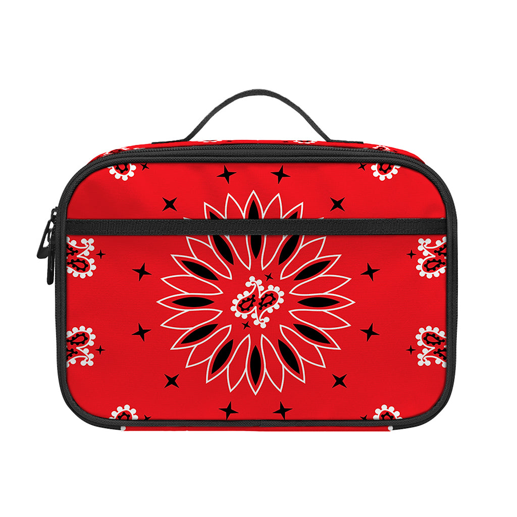 Red Black And White Bandana Print Portable Lunch Bag