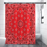 Red Black And White Bandana Print Premium Shower Curtain