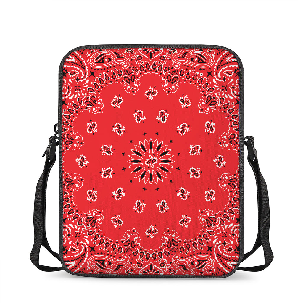 Red Black And White Bandana Print Rectangular Crossbody Bag