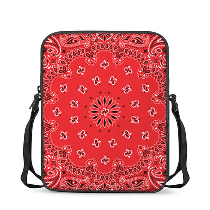 Red Black And White Bandana Print Rectangular Crossbody Bag