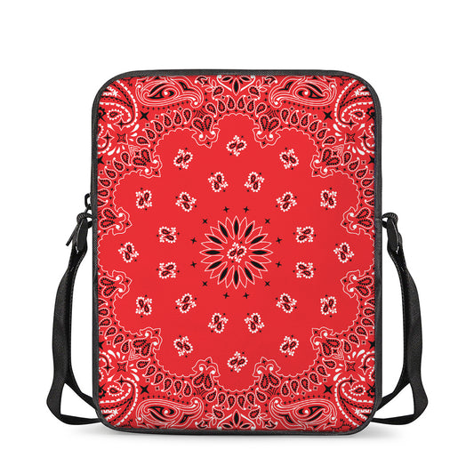 Red Black And White Bandana Print Rectangular Crossbody Bag