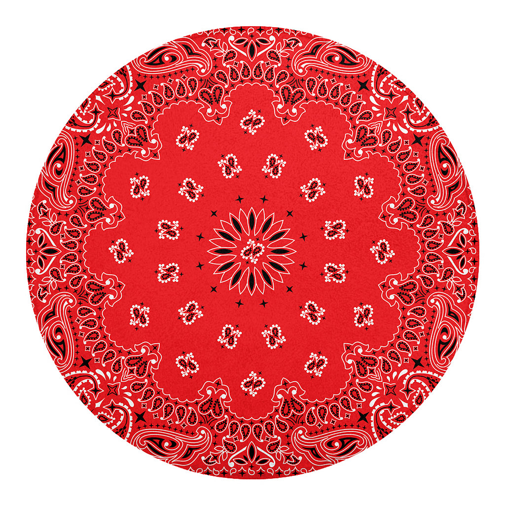 Red Black And White Bandana Print Round Blanket