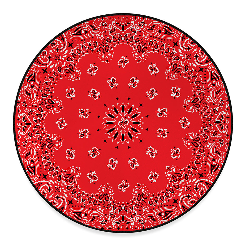 Red Black And White Bandana Print Round Floor Mat