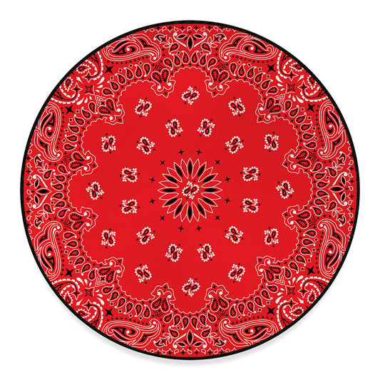 Red Black And White Bandana Print Round Floor Mat