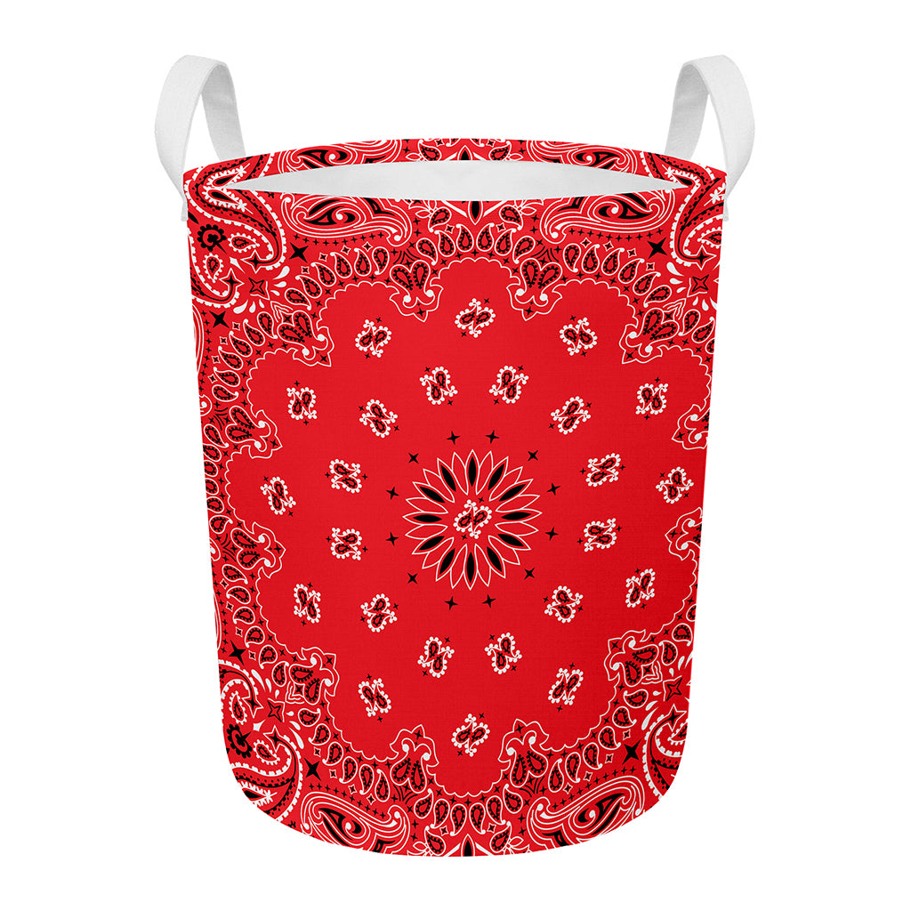 Red Black And White Bandana Print Round Laundry Basket