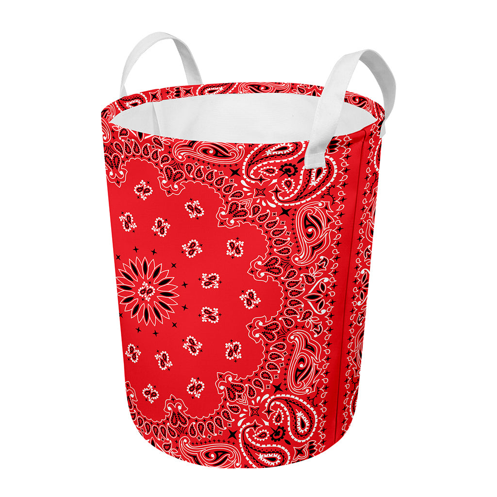 Red Black And White Bandana Print Round Laundry Basket