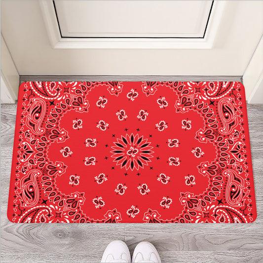 Red Black And White Bandana Print Rubber Doormat
