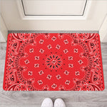 Red Black And White Bandana Print Rubber Doormat