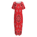 Red Black And White Bandana Print Short Sleeve Long Nightdress