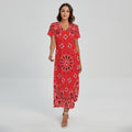 Red Black And White Bandana Print Short Sleeve Maxi Dress