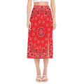 Red Black And White Bandana Print Side Slit Midi Skirt