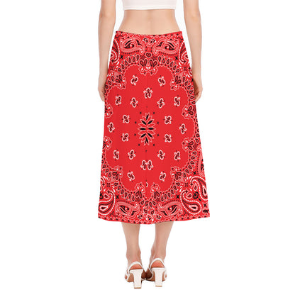 Red Black And White Bandana Print Side Slit Midi Skirt