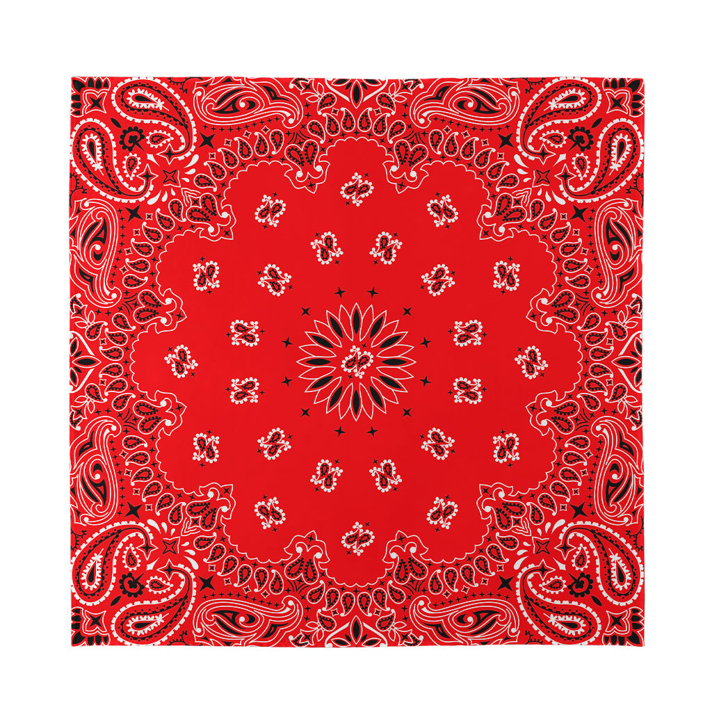 Red Black And White Bandana Print Silk Bandana