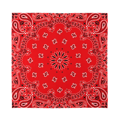 Red Black And White Bandana Print Silk Bandana