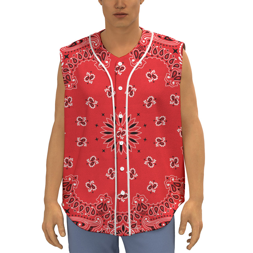 Red Black And White Bandana Print Sleeveless Baseball Jersey