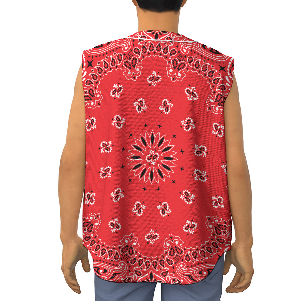 Red Black And White Bandana Print Sleeveless Baseball Jersey