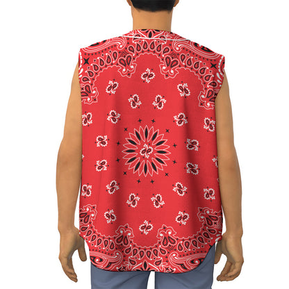 Red Black And White Bandana Print Sleeveless Baseball Jersey