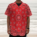 Red Black And White Bandana Print Textured Short Sleeve Shirt
