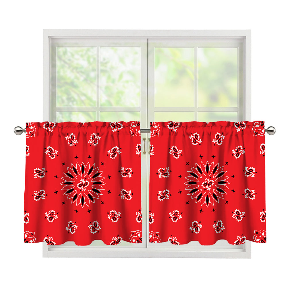 Red Black And White Bandana Print Tier Curtains