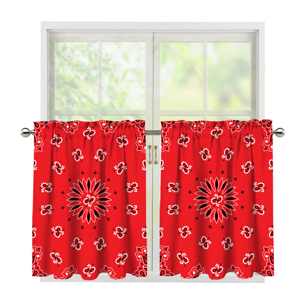 Red Black And White Bandana Print Tier Curtains