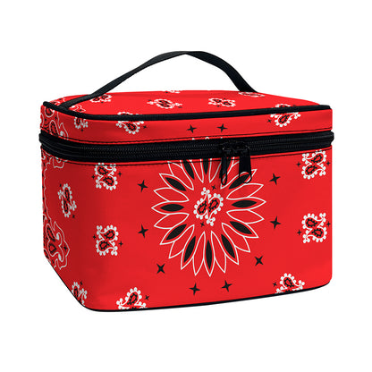 Red Black And White Bandana Print Travel Makeup Bag