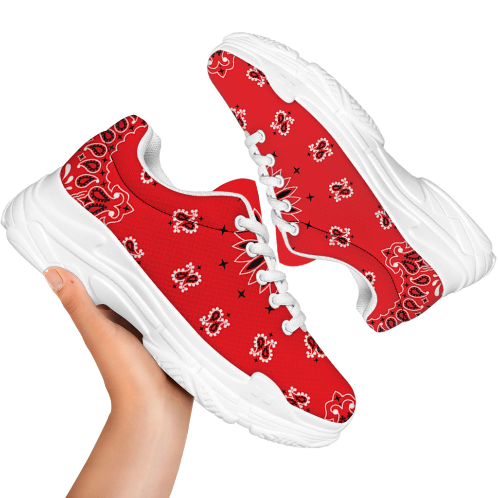 Red Black And White Bandana Print White Chunky Shoes