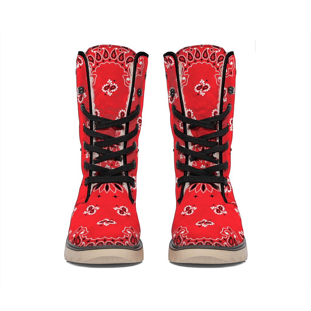 Red Black And White Bandana Print Winter Boots