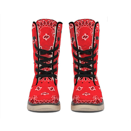 Red Black And White Bandana Print Winter Boots