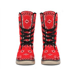 Red Black And White Bandana Print Winter Boots