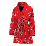 Red Black And White Bandana Print Women's Bathrobe
