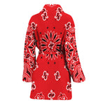 Red Black And White Bandana Print Women's Bathrobe
