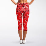 Red Black And White Bandana Print Women's Capri Leggings